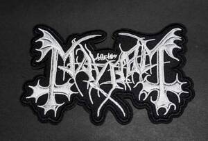 《黒銀MM逆十字》■新品 『MAYHEM メイヘム 』ノルウェー・ブラックメタル　バンド 刺繍ワッペン◎音楽 ミュージック◆サバゲー・コスプレ