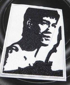 白黒BL四角◆英雄 ブルース・リー李小龍 Bruce Lee 刺繍ワッペン　激渋◆カンフー 格闘技 映画 　武道　アクション　武術　ムービースター