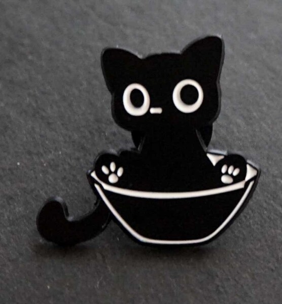 PIN『黒茶碗風呂猫』開運■ 新品 『風呂猫』萌猫.ネコ ■ねこ好き キャット■ピンバッジ ■おしゃれ ファッション ラッキーアイテム 開運■