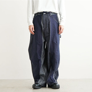 ニードルス NEEDLES H.D. PANT PAINTER 10OZ DENIM STRIPE JQ ペインター 10オンス パッチワーク ヒザデル デニム パンツ 1の画像1