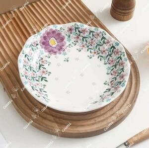 Art hand Auction [USA] [1 piece] Scandinavian miscellaneous goods, limited edition, plate, tableware, plate, pottery, flower, stylish, rare, flower, heat-resistant, tableware, hand-painted, dishwasher, microwave oven, oven, plate, dish, dessert plate, Single item