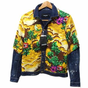 新品 定価13万4000円●DSQUARED2 ディースクエアード2 デニム ジャケット Gジャン アロハシャツ 未使用 メンズ 44 クラッシュリペア加工