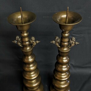 未使用経年保管品 古い 仏具 銅 or 真鍮 燭台 一対 高さ約42cm 蝋燭台 蝋燭立 仏壇の画像2