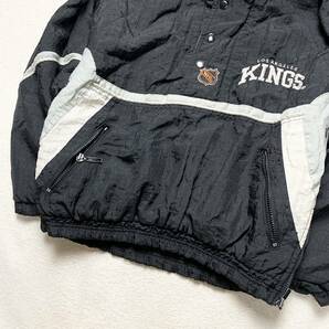 NHL 90s STARTER【漂う高級感】ロサンゼルス・キングス kings アノラックパーカー ナイロンジャケット ブルゾン ブラック M 当時物 1円の画像4