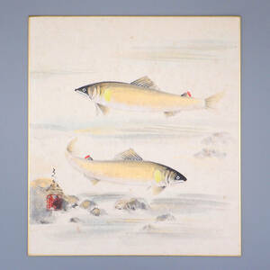 Art hand Auction [Authentic] Bun'yo Nakatani Ayu Shikishi Japanese painting, Painting, Japanese painting, Flowers and Birds, Wildlife