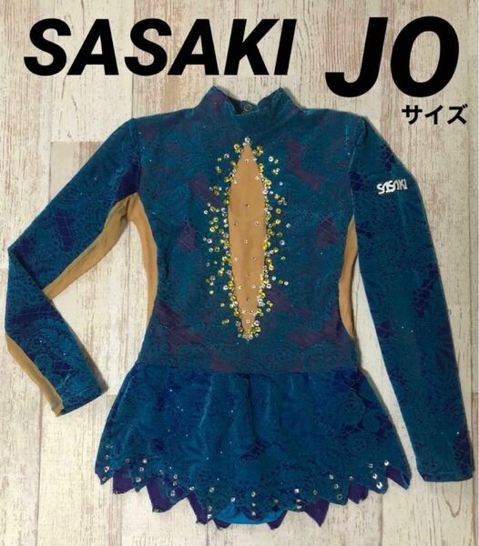 SASAKI スポーツ レオタード JO 青 レース ベルベット ベロア ストレッチ 120 130 新体操 体操 長袖 高級