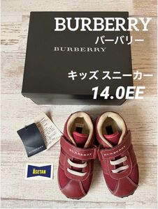 使用極少 保管品 バーバリー 14 キッズ スニーカー 赤 EE Burberry 子ども 子 レッド 運動靴 シューズ 靴 幅広