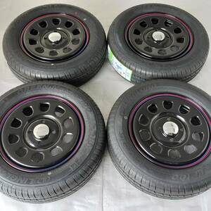 新品 デイトナ 13-4.5J＋40 4-100 ブラック タイヤ付4本SET 155/70R13 バモス エブリイ ライフ サンバー (W2474-2)