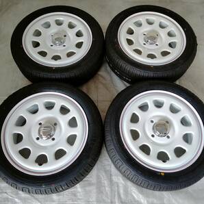 新品 デイトナ 14-5.0J＋42 4-100 ホワイト タイヤ付4本SET 165/55R14 軽自動車用 NBOX エブリイ アウトレット特価(W2426-NE)の画像1