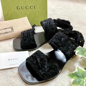 箱付属品付き GUCCI グッチ メタルヒール ボア サンダル ベルクロ