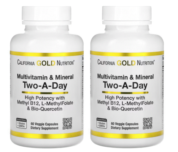 2セット　マルチビタミン＆ミネラル Two-A-Day ツー・ア・デイ ベジカプセル60粒 California Gold Nutrition　メチルB12、L-メチル葉酸