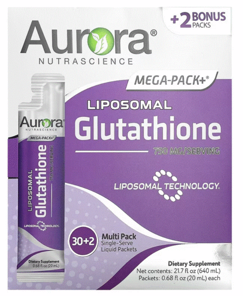 Aurora Nutrascience（オーロラニュートラサイエンス）Mega-Pack+（メガパック＋）、リポソームグルタチオン、750mg、32袋、各20ml