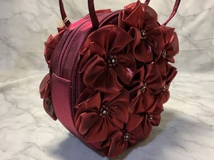  chiffon flower attaching round party bag wine red / long-term keeping goods / unused 