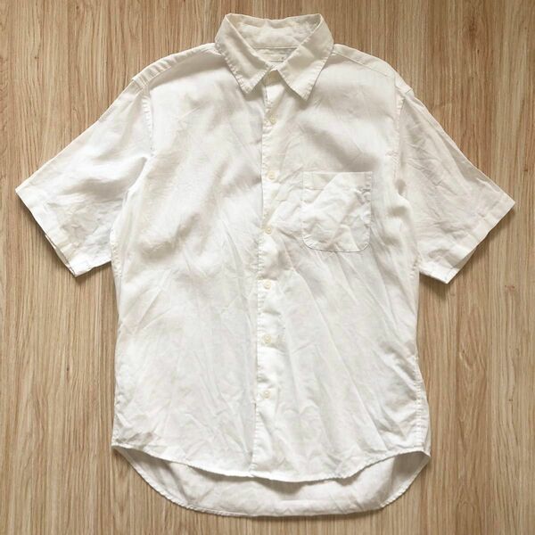 GU ジーユー メンズ トップス シャツ カジュアル フォーマル リネン 半袖 白 ホワイト M