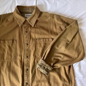90sカーハートワークシャツ レザーロゴ カーキー カーハート Carhartt 長袖シャツ ワークシャツ メンズ ワンポイント 