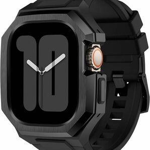 Black BinGeLi 高級 Apple Watch ケース コンパチブル フルオロエラストマー バンド 一体型 45mm
