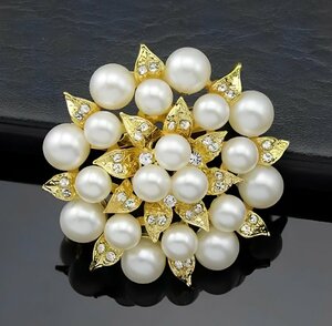S2990[. flower ] luxury pearl flower brooch / Gold 