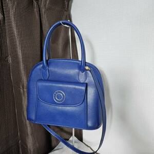 《1円スタート》Celine　セリーヌ　サークルロゴ金具　レザー　ショルダーバッグ　2Way　ブルー　CE4436