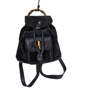 {1 jpy start }Gucci Gucci bamboo rucksack black × navy leather × suede G4537