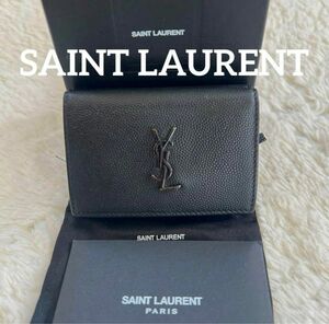 SAINT LAURENT サンローラン 三つ折り財布　折財布 黒×黒