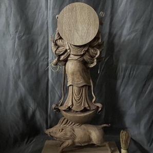 大型57cm仏教工芸品 総楠製 井波彫刻 極上彫 木彫仏像 摩利支天立像の画像10