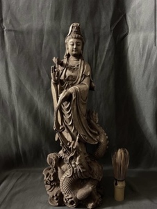  height 36cmcm Buddhism handicraft total . made . wave sculpture one sword carving tree carving Buddhist image dragon on . sound bodhisattva . image 