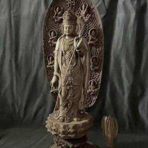 高45cm 仏教工芸品 総楠製 井波彫刻 極上彫 木彫仏像 日光菩薩立像の画像6