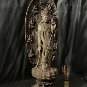 高45cm 仏教工芸品 総楠製 井波彫刻 極上彫 木彫仏像 日光菩薩立像の画像8