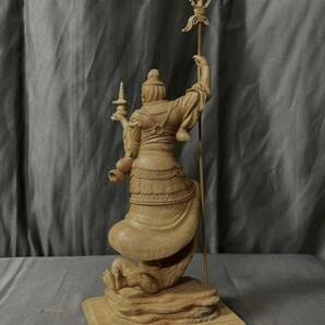 仏教工芸品 総ケヤキ製 井波彫刻 極上彫 木彫仏像 毘沙門天立像の画像9