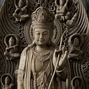 高45cm 仏教工芸品 総楠製 井波彫刻 極上彫 木彫仏像 日光菩薩立像の画像5