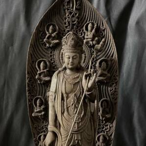 高45cm 仏教工芸品 総楠製 井波彫刻 極上彫 木彫仏像 日光菩薩立像の画像4