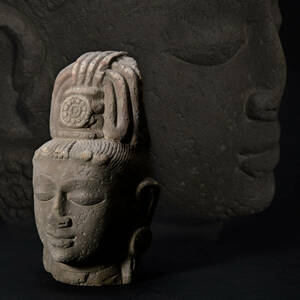 br10527 仏教美術 石彫仏頭置物 仏像 石置物 高22.5cm 重3541g