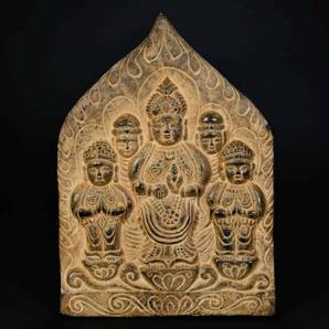 br0353 仏教美術 石彫 仏像 時代物 中国 朝鮮 ガンダーラ 32x23cm 厚4.8cmの画像2