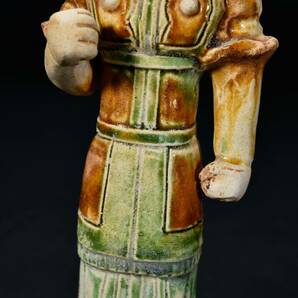 br10389 中国美術 唐三彩 力士立像 人物置物 陶器 中国古玩 高17.4cmの画像8