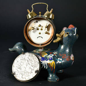 br10475 中国美術 景泰藍 七宝焼 獣形置物 時計 手巻き 台付 唐物 本体長22cm 高22cmの画像5