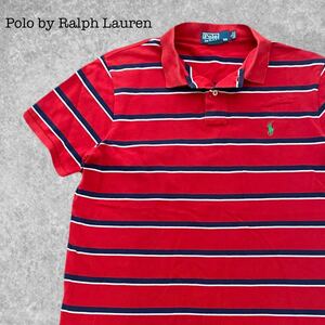 A-241★Polo by Ralph Lauren ポロ バイ ラルフローレン CUSTOM FIT★レッド赤色 ポニーロゴ刺繍 半袖 鹿の子 ポロシャツ L