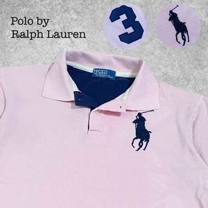 A-298★Polo by Ralph Lauren ポロ バイ ラルフローレン★ピンク色 ビックポニーロゴ刺繍 ナンバリング 半袖 鹿の子 ポロシャツ S相当