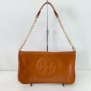 1円～　A-9　60　TORY BURCH　トリーバーチ　チェーンショルダーバッグ　2WAY　セカンドバッグ　クラッチバッグ　ブラウン　ロゴ