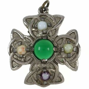 UK1587* cross motif tolike tiger multi color stone color stone Celt Britain England * Vintage pendant top necklace .