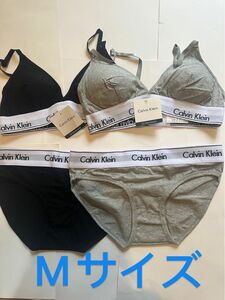 下着Calvin klein CK新品未使用カルバンクライン　ブラ&ショーツセット　上下セット　グレーとブラックセット Mサイズ