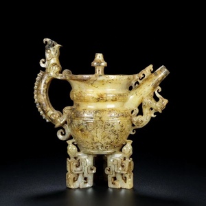 3976DM&4 中国骨董 人間国宝 [和田玉爵杯です] 中国古玩、古美術 和田玉 玉石 置物 玉器 玉飾 彫刻