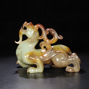 3958DM&4 中国骨董 人間国宝 [和田玉瑞獣です] 中国古玩、古美術 和田玉 玉石 置物 玉器 玉飾 彫刻