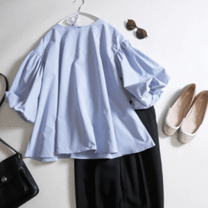 * new goods #COCA Coca # back ribbon ba Rune sleeve A line blouse light blue L