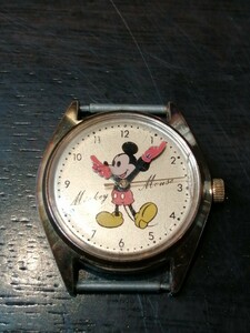  Mickey Mouse wristwatch hand winding 5000-6030 Disney face only used belt none antique rare collection Mickey operation goods 