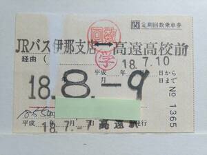 ●ＪＲバス関東●定期回数乗車券●JR バス伊那支店⇔高遠高校前●H18年●高遠駅●キズ有●