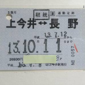 ●ＪＲ東日本●通勤定期●常備●(ム)●上今井⇔長野●H13年●パウチ加工●左上穴開き●の画像1