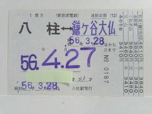 ●新京成電鉄●通勤定期●発駅常備●八柱⇔鎌ヶ谷大仏●S56年●