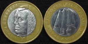 ブラジル 1レアル記念硬貨×2枚(2002,2005:各1枚)