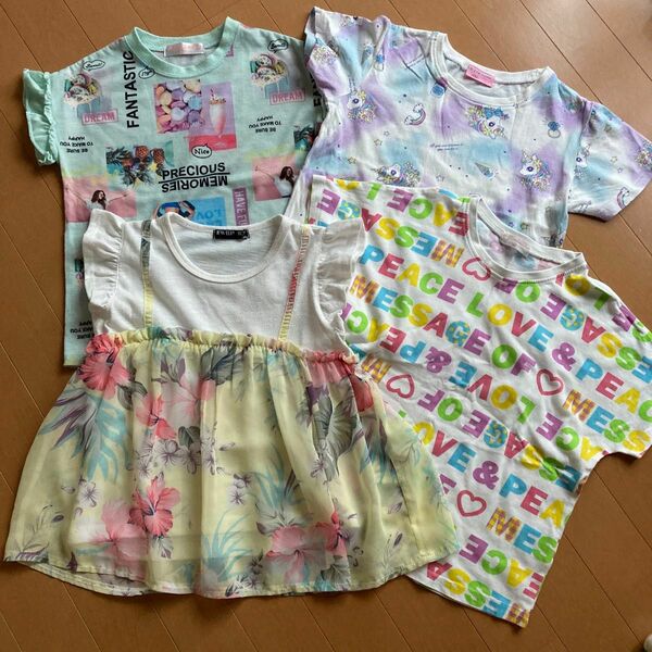 値下げ　半袖Tシャツ　4枚セット　130 半袖　チュニック　トップス　キッズ　Tシャツ 女の子 子供服 まとめ売り　セット売り