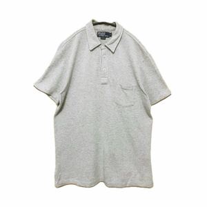 old 90s POLO Ralph Lauren ペルー製 コットンニット ポロシャツ 半袖 ラルフローレン ニットポロ メンズ グレー ベージュ コットン 綿